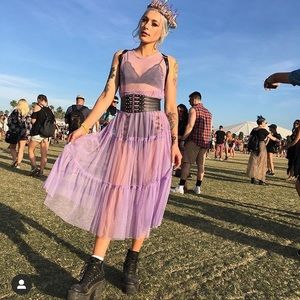 Ragged priest mesh midi dress